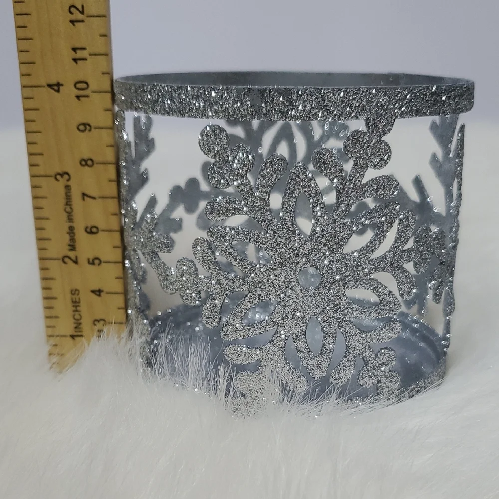 Silver Glitter Snowflake Candle Holders Set of 2 Holiday Winter